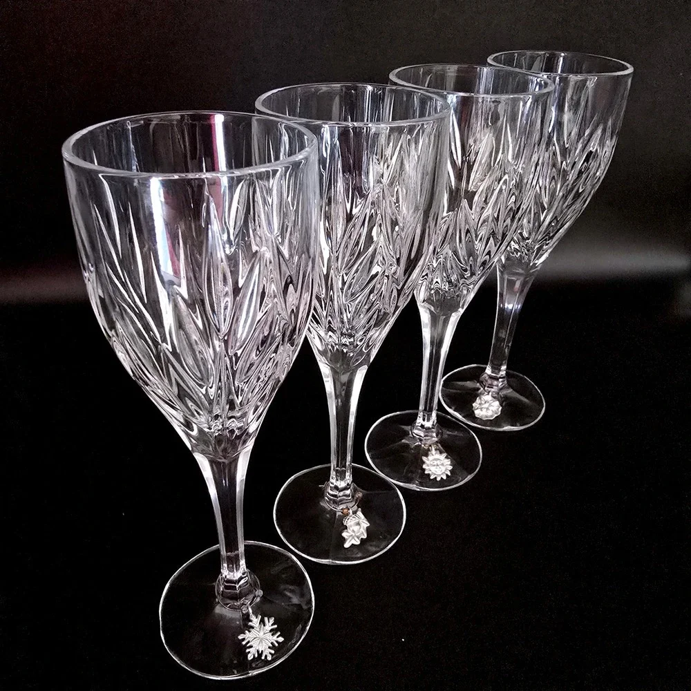 Stuart Crystal Clear Glass Facted Water/Champagne Wine/Goblet w/ Charms Set of 4
